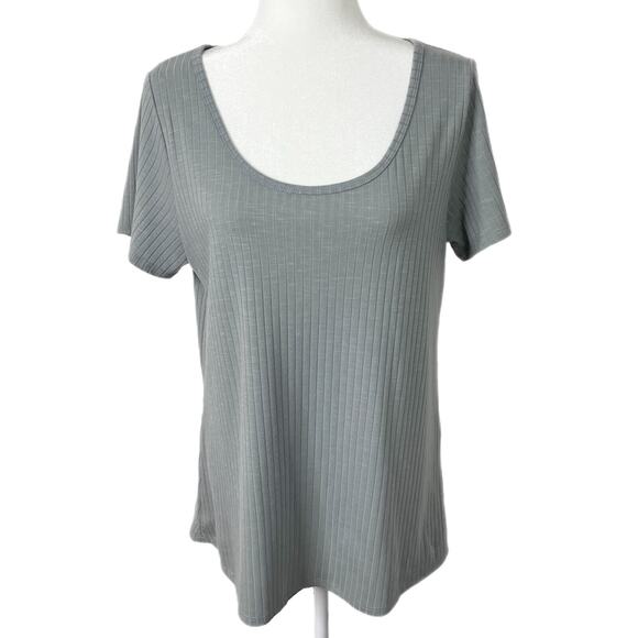Lularoe Womens Classic Tee Shirt M Gray Ribbed Knit Short Sleeve High Low Top - Picture 1 of 7